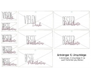 Stickserie ITH - Beste(r) Postbote/in Paketbote/in Umschlag & Anhänger